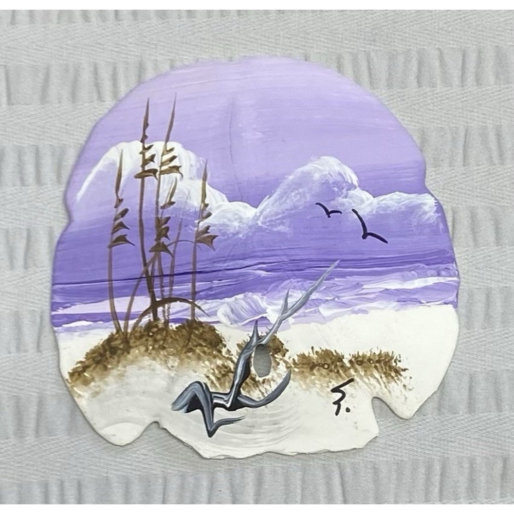 Sand Dollar Seashell Beach Dunes Seashore Artisan Hand Painted Art Ocean Purples